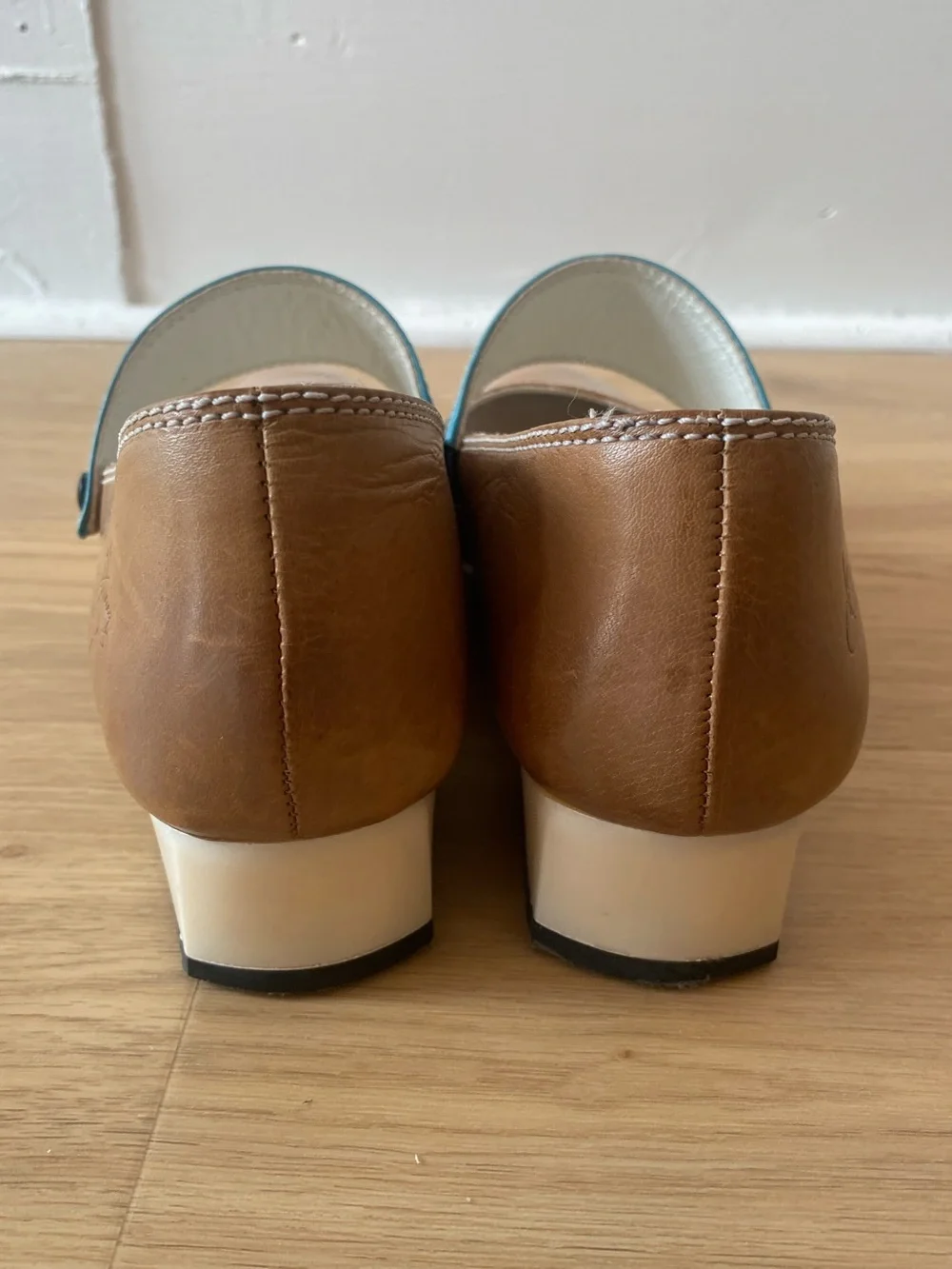 Fluevog Teal and Beige Mary Jane
